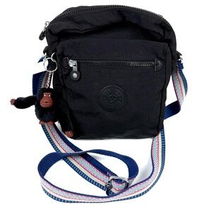 Kipling‎ Crossbody Bag Black Striped Strap Handbag Purse Unique Saddle Handbag